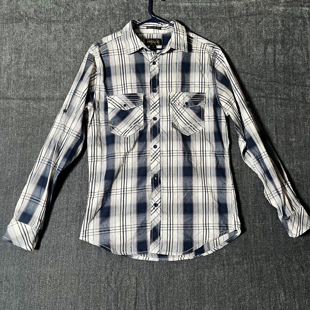 Helix Mens S Athletic Fit Plaid Long Sleeve Button Up Cotton Shirt Pockets